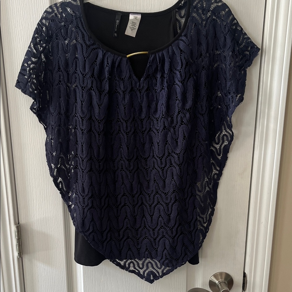 New Directions Navy Lace Blouse